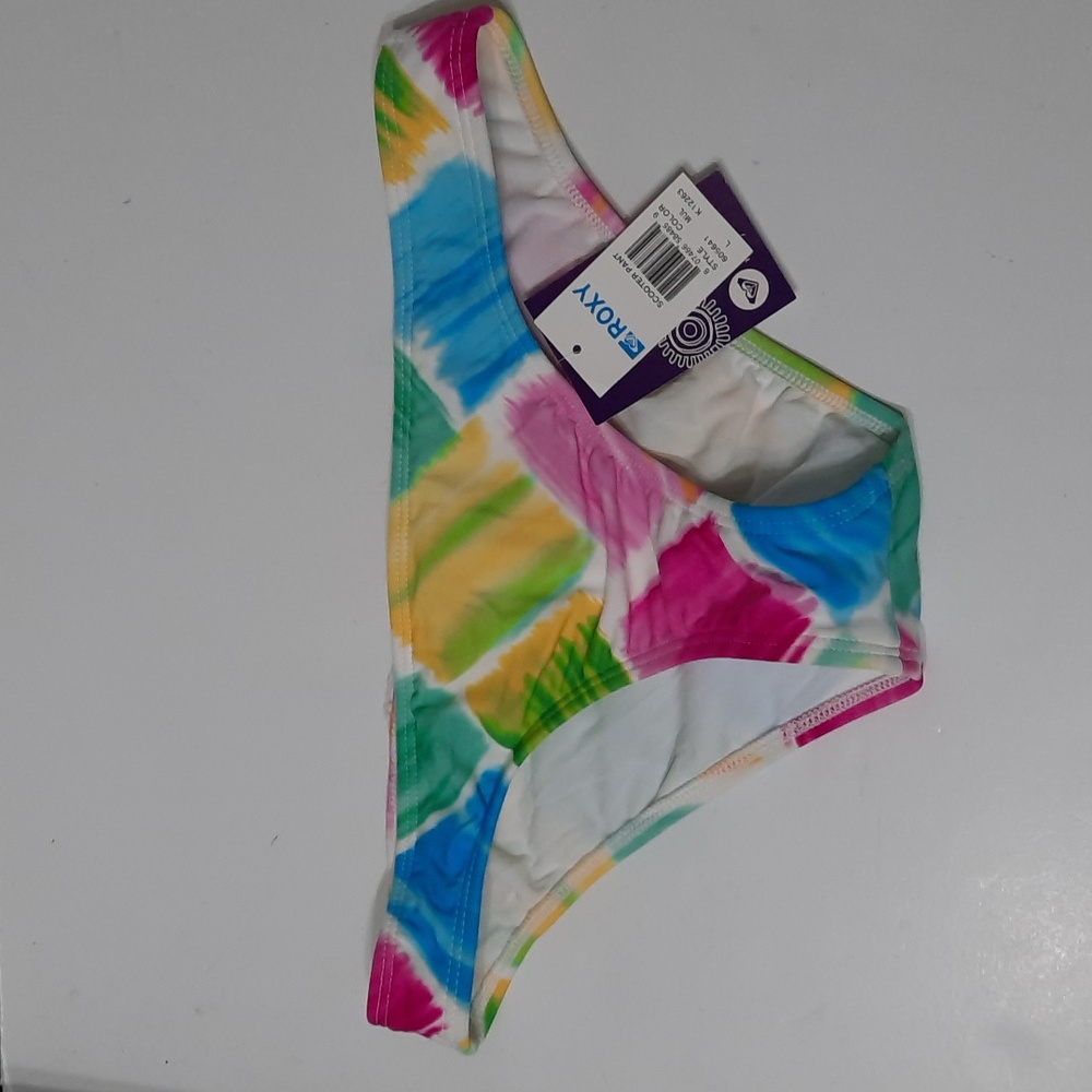 NWT ROXY MULTICOLOR SCOOTER PANT HIPSTER SWIM BOTTOMS SZ L.